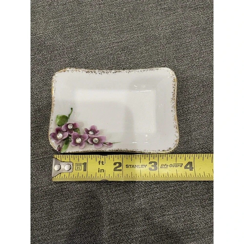 Vintage Lefton Violet China Bone‎ Dish / Trinket Tray Gold Trim Hand Painted 196